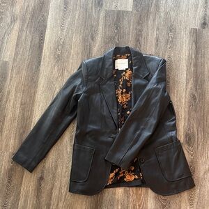 Anthropologie Faux Leather Black Blazer
